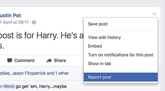 Reporting a Facebook Post