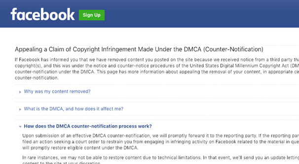 Appeal Copyright Decision Facebook