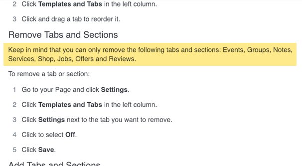 Removable Facebook Page Tabs