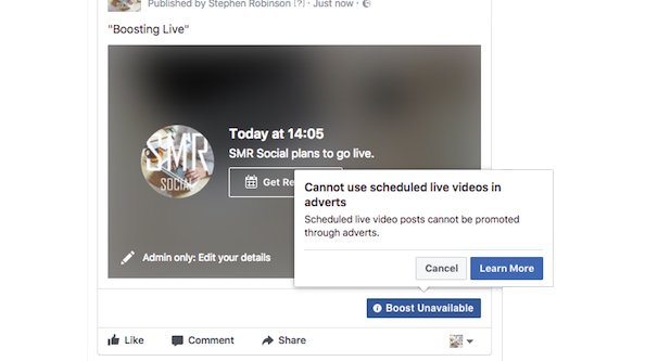 Live Video Boost Unavailable