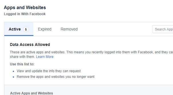 Active Expired Removed Facebook Apps
